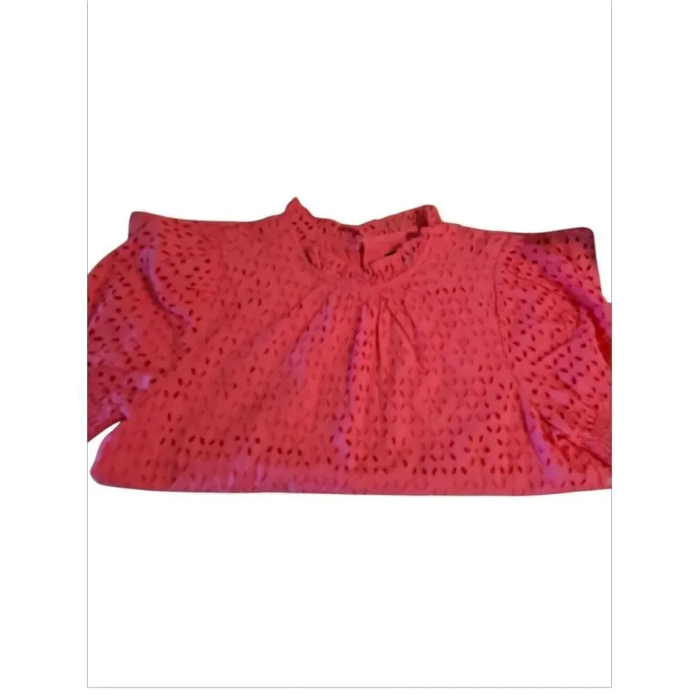 J. Crew Red Smocked Blouse with Peter Pan Collar